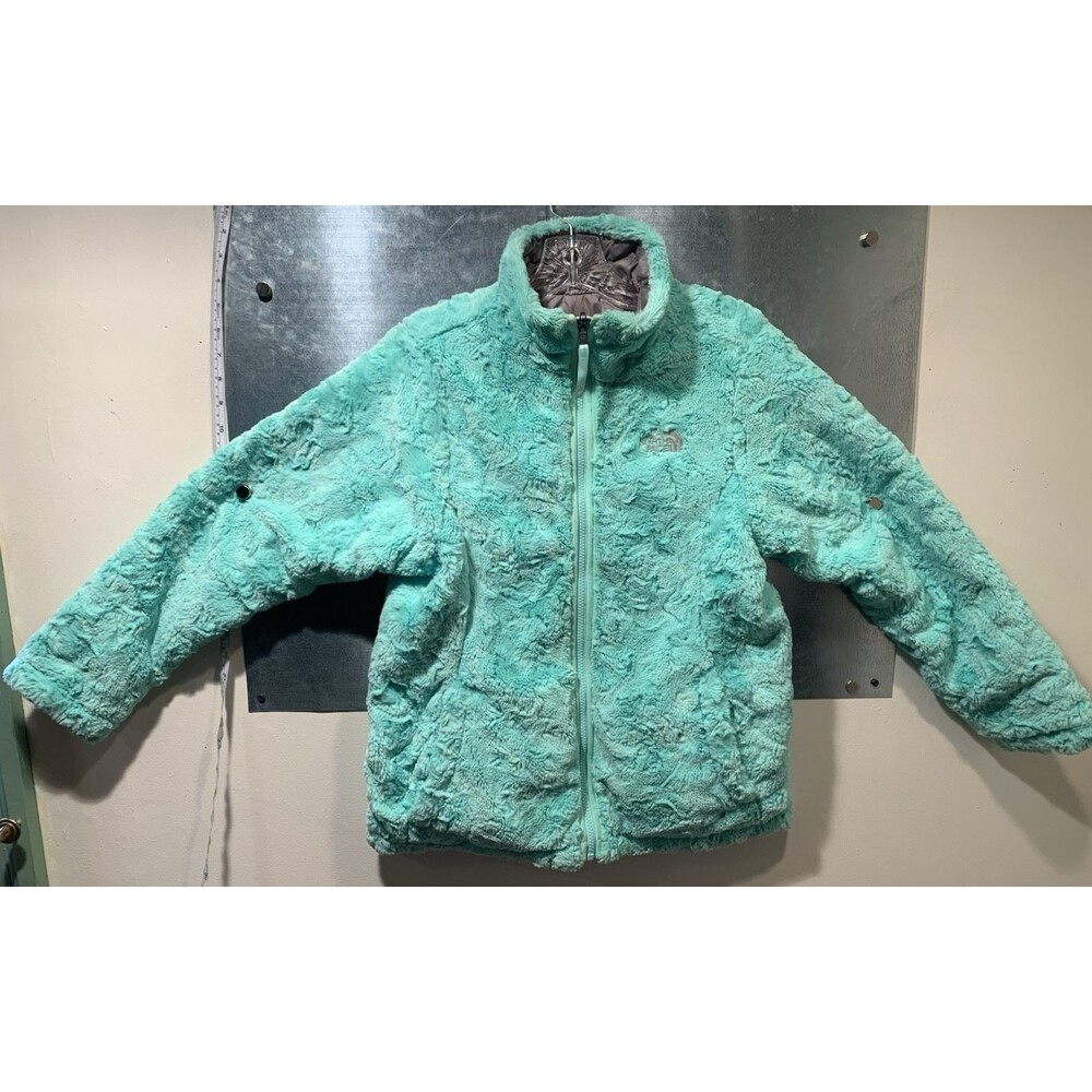 North Face Girls XL-18 Gray/Mint Mossbud Swirl Sherpa/Puffer Reversible Jacket